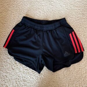 Adidas Women's Athletic Shorts in Black with Orange Stripes